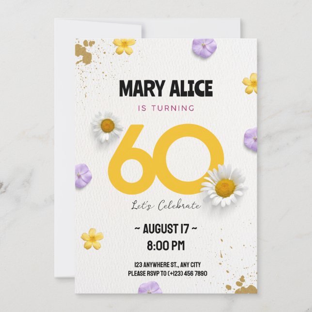 Golden Celebration Simple 60th Birthday minimalist Invitation (Front)