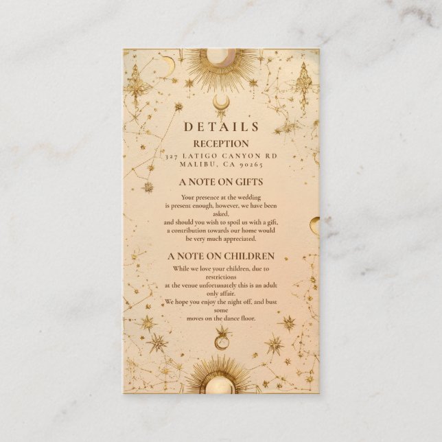 Golden Celestial Baroque Wedding Enclosure Card (Front)
