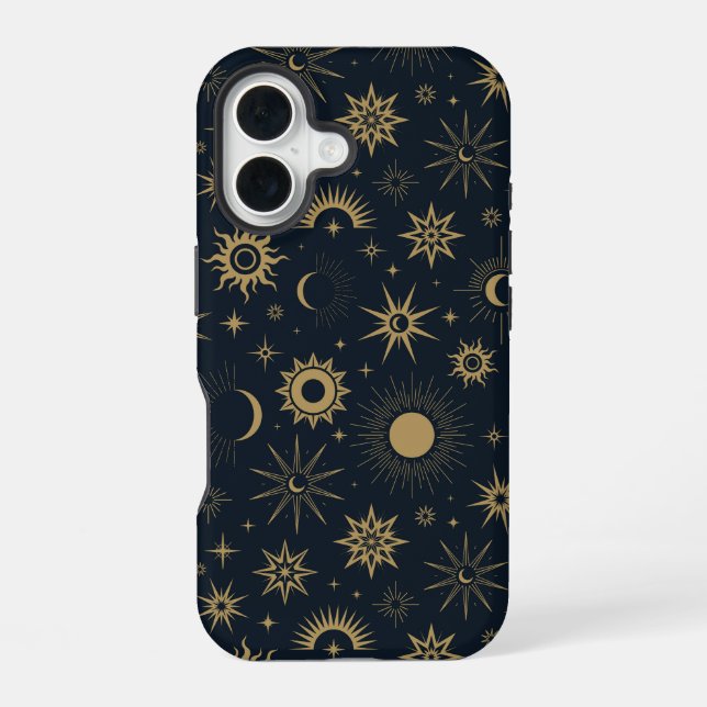 Golden Celestial Burst iPhone 16 Case (Back)