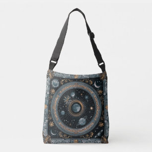Golden Celestial Moon Orbit with Detailed Astral Crossbody Bag