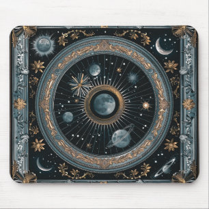 Golden Celestial Moon Orbit with Detailed Astral Mouse Mat