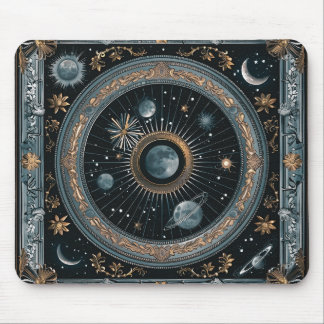 Golden Celestial Moon Orbit with Detailed Astral Mouse Mat