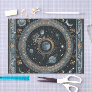 Golden Celestial Moon Orbit with Detailed Astral Tissue Paper