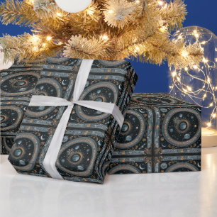 Golden Celestial Moon Orbit with Detailed Astral Wrapping Paper