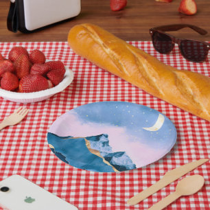 Golden Celestial Peaks Watercolor Paper Plate