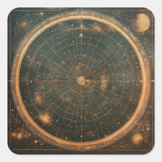 Golden Celestial Star Map (2) Square Sticker (Front)