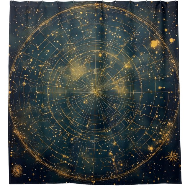 Golden Celestial Star Map (4) Shower Curtain (Front)