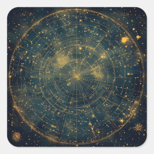 Golden Celestial Star Map (4) Square Sticker