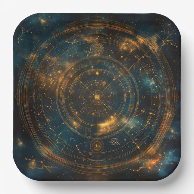 Golden Celestial Star Map Paper Plate (Front)