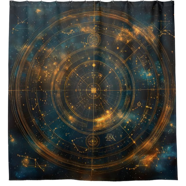 Golden Celestial Star Map Shower Curtain (Front)