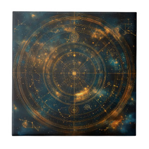 Golden Celestial Star Map Tile