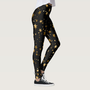 Golden Celestial Star Pattern Leggings