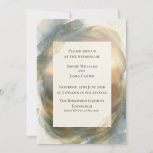 Golden Celtic Fluid Art Thistle Wedding Invitation