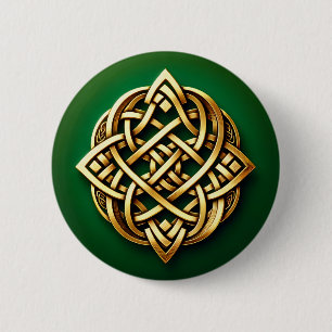Golden Celtic Knot on Green 6 Cm Round Badge