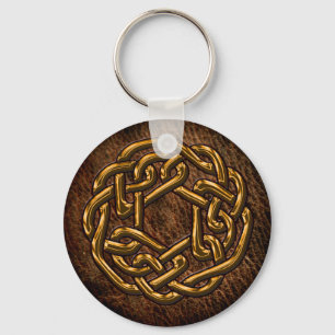 Golden celtic ornament on leather key ring