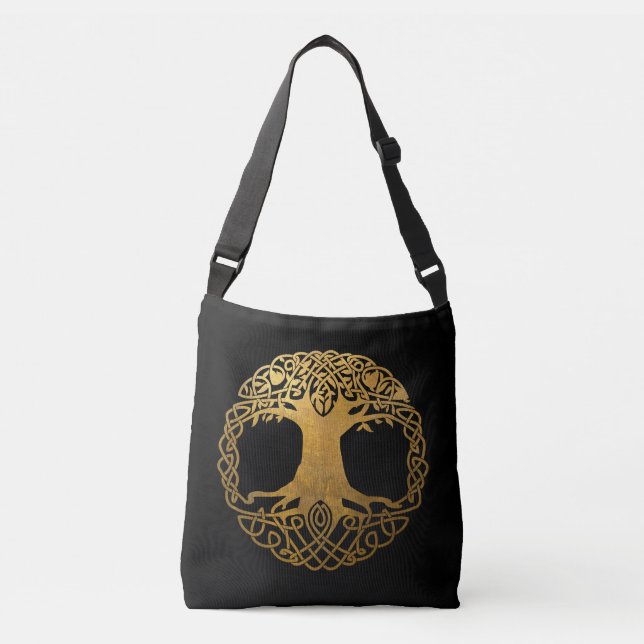 Golden Celtic Tree of Life Crossbody Bag (Front)