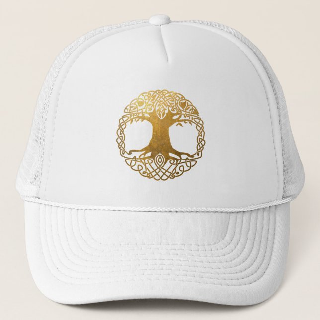 Golden Celtic Tree of Life Trucker Hat (Front)