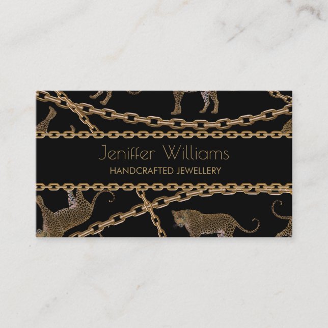 Golden chain glamour leopard cheetah           bus business card (Front)