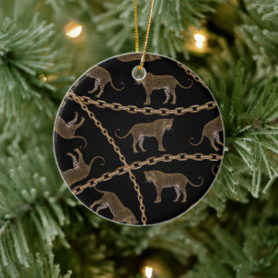 Golden chain glamour leopard cheetah ceramic tree decoration