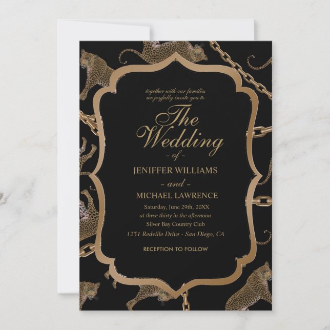 Golden chain glamour leopard cheetah               invitation (Front)
