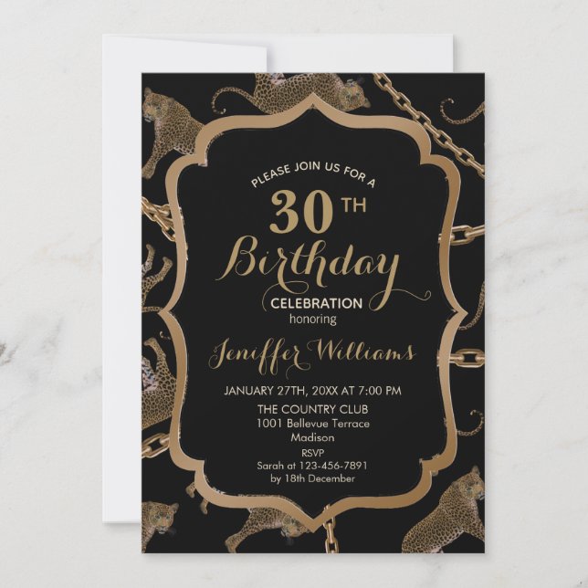 Golden chain glamour leopard cheetah               invitation (Front)