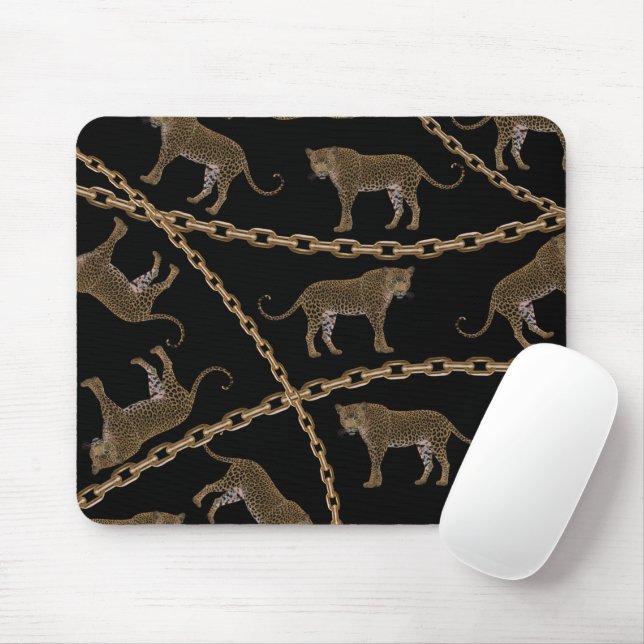 Golden chain glamour leopard cheetah mouse mat (With Mouse)