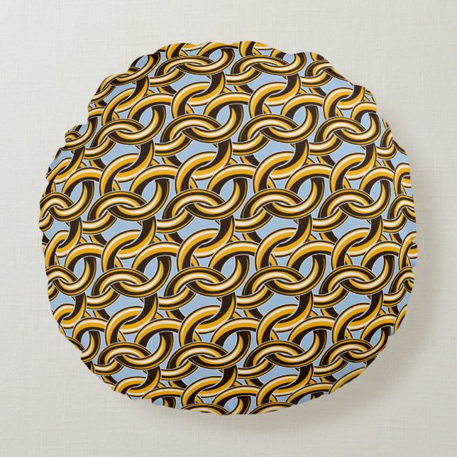Golden chain links seamless pattern round cushion (Front)