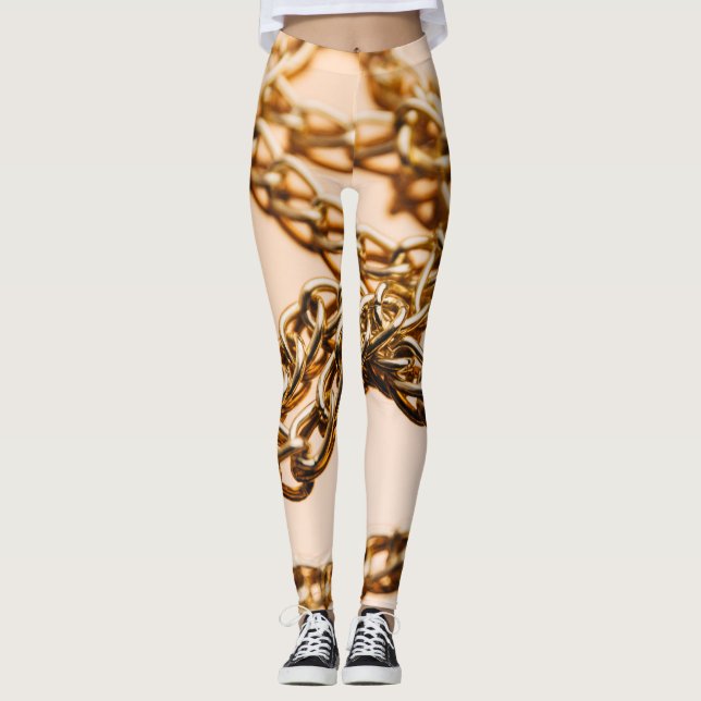 Golden Chains, Reflective Surface Luxury. Leggings (Front)