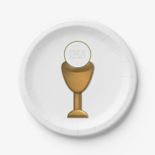 Golden Chalice and Host - Holy Communion Paper Plate