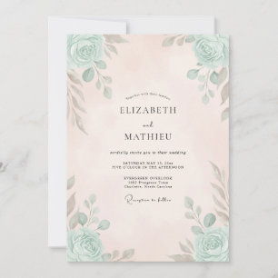Golden Champagne Aqua Painted Wedding Invitation