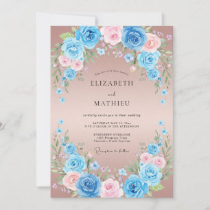 Golden Champagne Azure Petal Wedding Invitation