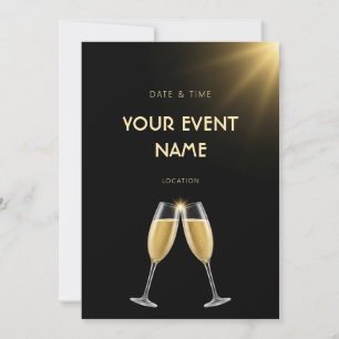 Golden Champagne Clink Black Glow Invitation