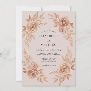 Golden Champagne Copper Petal Wedding Invitation