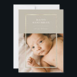 Golden Champagne Frame Hanukkah Photo Holiday Card<br><div class="desc">Elegant faux gold frame,  Happy Hanukkah Holiday photo card. Features,  single photo on front and two photo template spaces on back of card with coordinating champagne beige colour backgrounds.</div>
