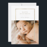 Golden Champagne Frame Hanukkah Photo Holiday Card<br><div class="desc">Elegant faux gold frame,  Happy Hanukkah Holiday photo card. Features,  single photo on front and two photo template spaces on back of card with coordinating champagne beige colour background.</div>