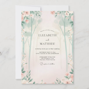 Golden Champagne Mint Leafy Wedding Invitation