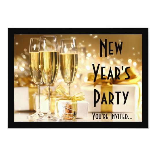 Golden Champagne New Year's Eve Card