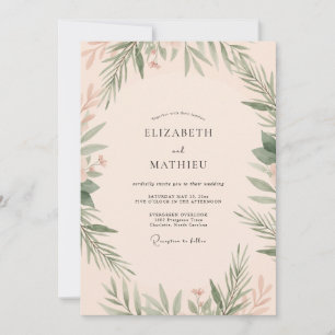 Golden Champagne Olive Leafy Wedding Invitation