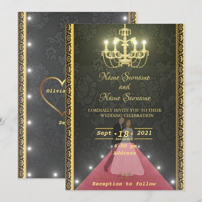 Golden chandelier invitation (Front/Back)