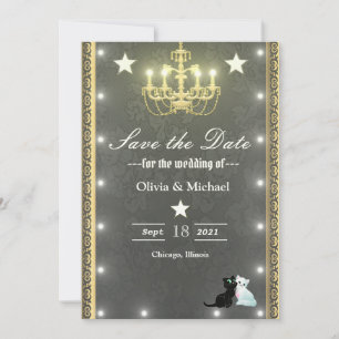 Golden chandelier save the date
