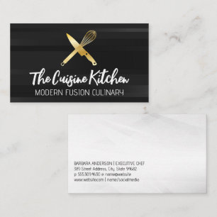 Golden Chef Knife Whisk Logo Business Card