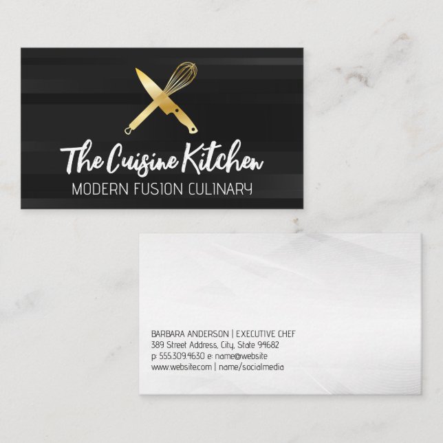 Golden Chef Knife Whisk Logo Business Card (Front/Back)