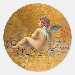 Golden Cherub Classic Round Sticker