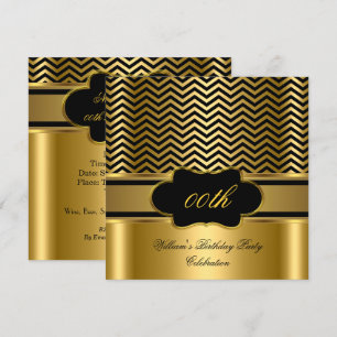 Golden Chevron Gold Black Stripe Birthday Party Invitation