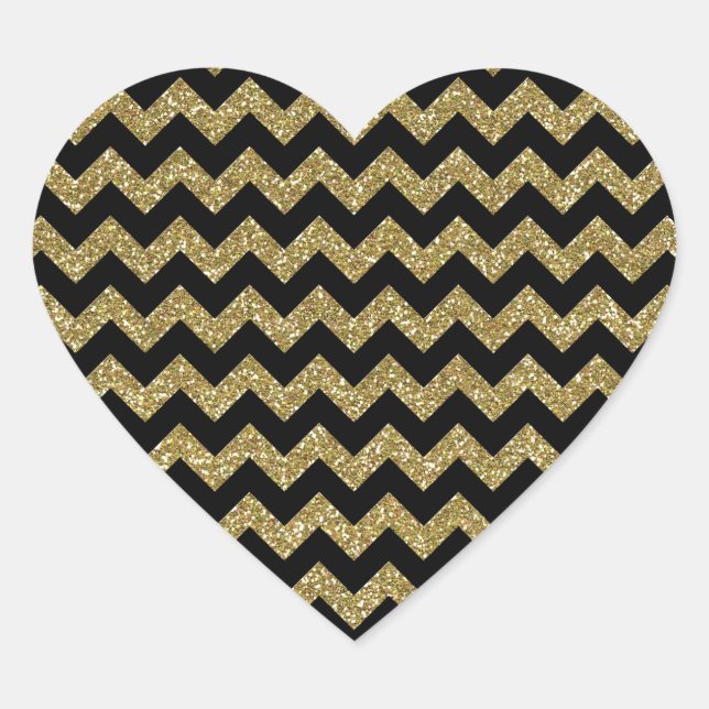 Golden Chevrons Chic Elegant Print Heart Sticker (Front)