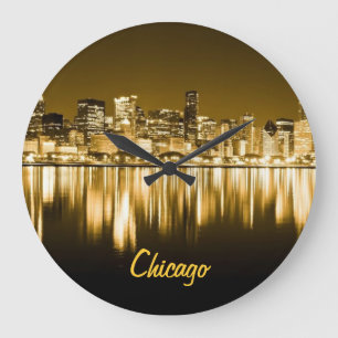golden Chicago skyline clock