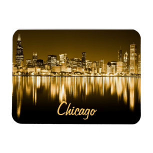 golden Chicago skyline magnet