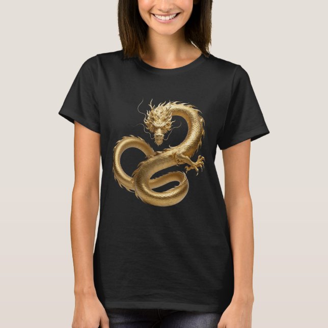 Golden Chinese Dragon Art | Mythical Creature Fant T-Shirt (Front)