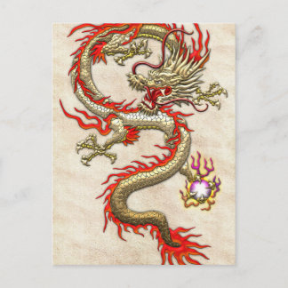 Golden Chinese Dragon Fucanglong on Rice Paper Postcard