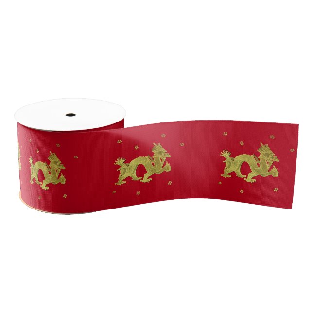 Golden Chinese Dragon Grosgrain Ribbon (Spool)